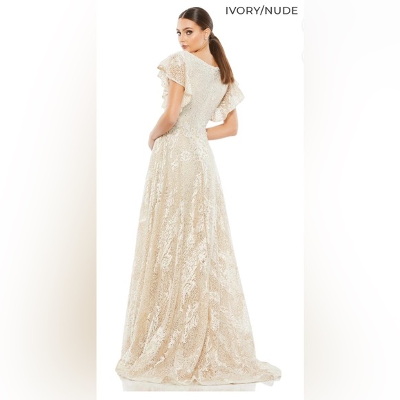 Graceful V-neck Evening Gown by Mac Duggal Style 20310 NWT in Ivory/Nude - Picture 2 of 7